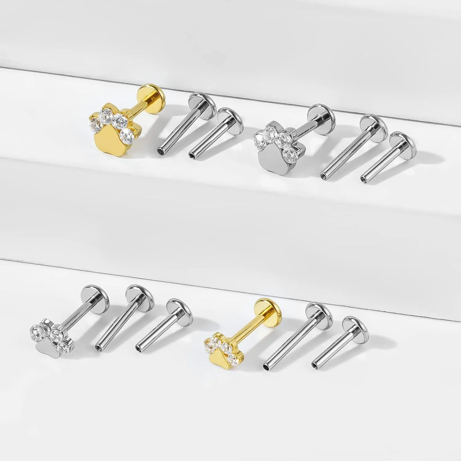 BelezaDosas 16G G23 Titanium Cartilage Earrings Stud Flat Back Dog Paw Cartilage Piercing Jewelry Internally Threaded Medusa Piercing Short Bar Long Bar