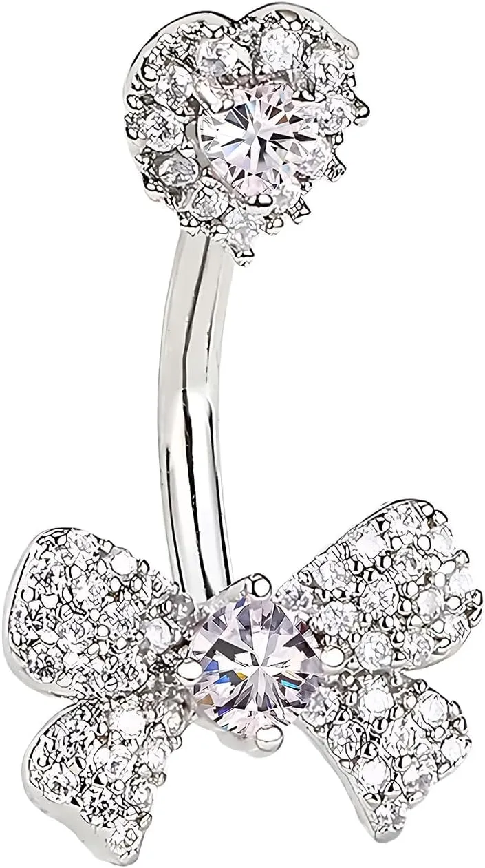 Belly Button Rings Diamond Bow Dangle Cute Belly Button Ring Belly Piercing Jewelry Belly Ring Stainless Steel Belly Rings for Women 1 Pcs