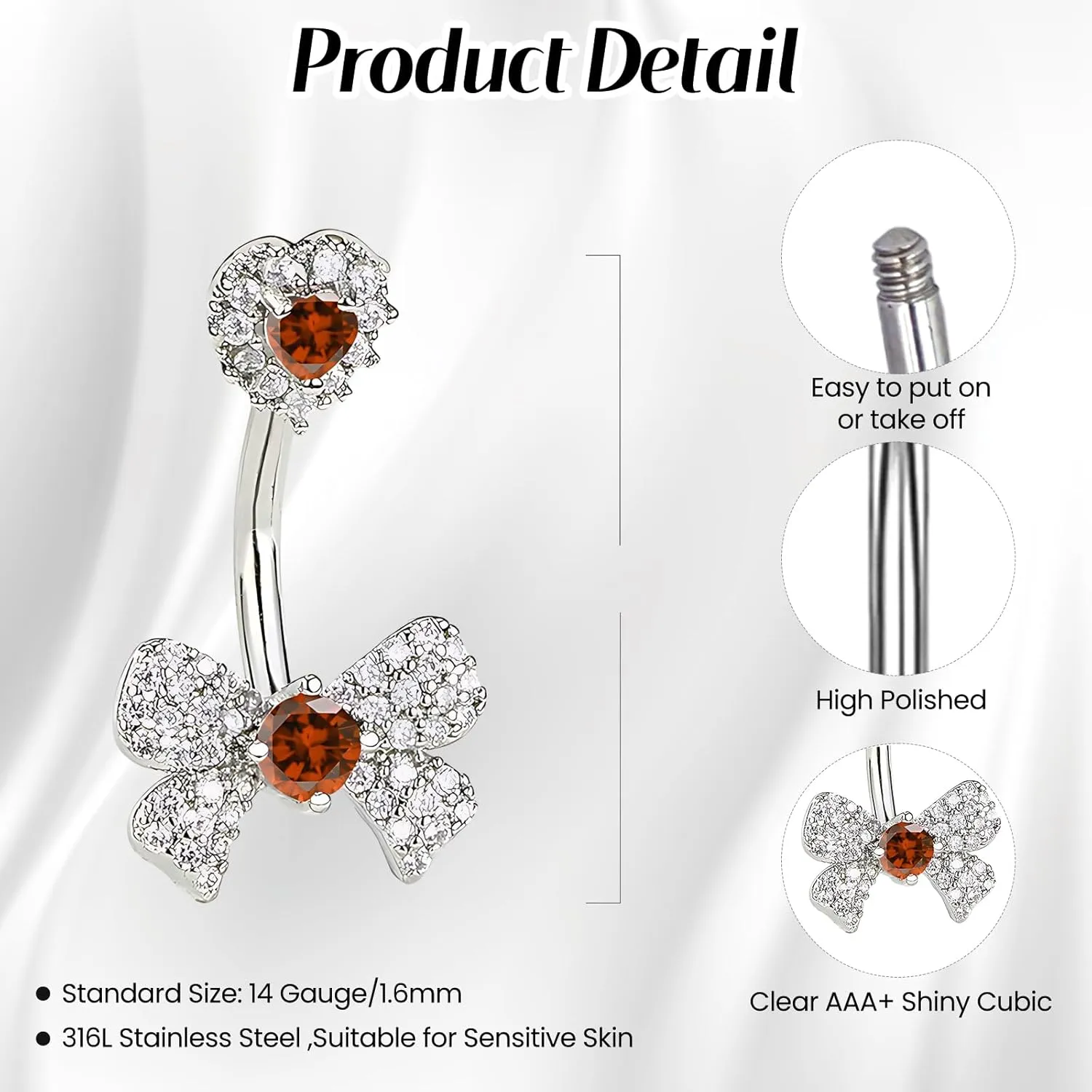 Belly Button Rings Diamond Bow Dangle Cute Belly Button Ring Belly Piercing Jewelry Belly Ring Stainless Steel Belly Rings for Women 1 Pcs