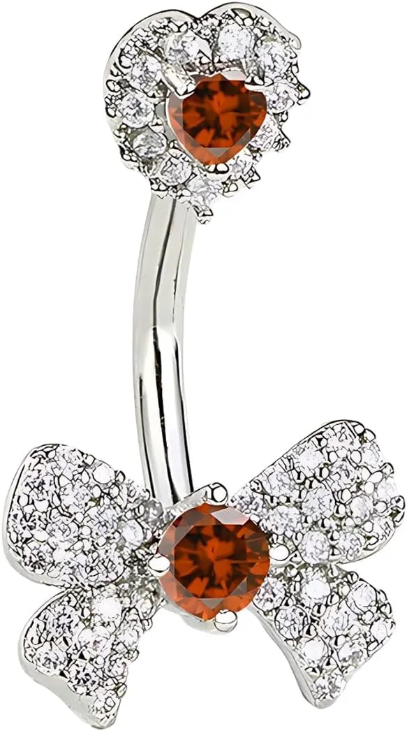 Belly Button Rings Diamond Bow Dangle Cute Belly Button Ring Belly Piercing Jewelry Belly Ring Stainless Steel Belly Rings for Women 1 Pcs