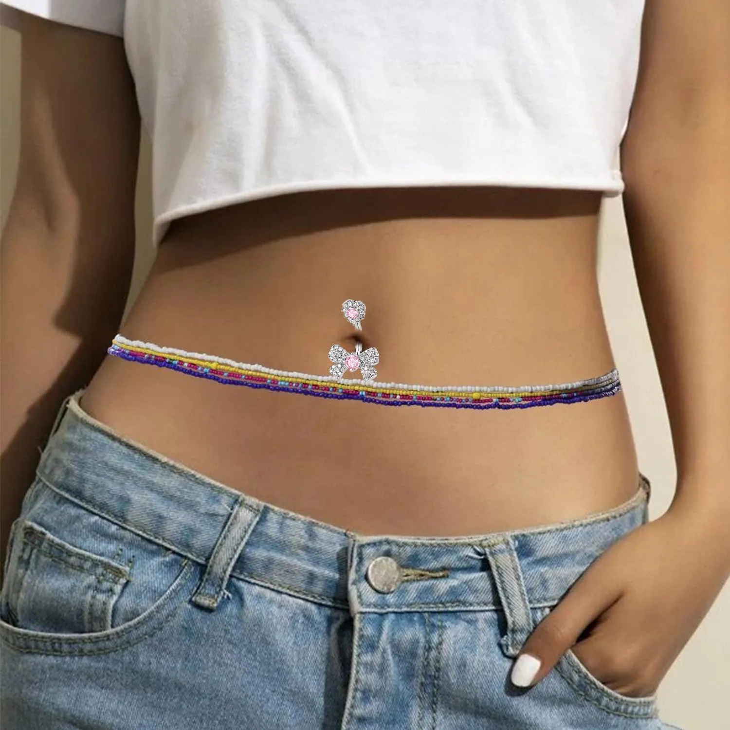 Belly Button Rings Diamond Bow Dangle Cute Belly Button Ring Belly Piercing Jewelry Belly Ring Stainless Steel Belly Rings for Women 1 Pcs