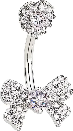 Belly Button Rings Diamond Bow Dangle Cute Belly Button Ring Belly Piercing Jewelry Belly Ring Stainless Steel Belly Rings for Women 1 Pcs