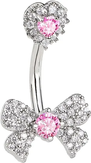 Belly Button Rings Diamond Bow Dangle Cute Belly Button Ring Belly Piercing Jewelry Belly Ring Stainless Steel Belly Rings for Women 1 Pcs