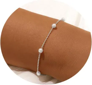BERISO Gold/Silver Pearl Bracelets - 14K Gold Plated Dainty Pearls Beaded Chain Heart Bracelets