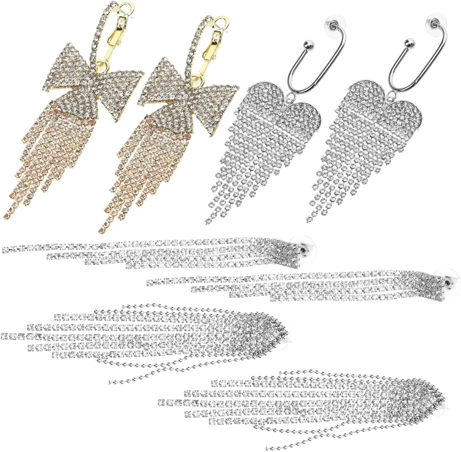 BESPORTBLE 4pairs Rhinestone Dangle Earrings Sparkly Tassel Jewelry for Women Statement Earrings for Prom Parties and Special Occasions