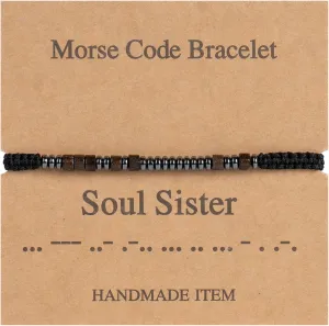 Best Friend Morse Code Bracelet for Women, Birthday Gifts for Soul Sisters, BFF and Long Distance Friendship Presents, Work Bestie Gift, Easter Basket Stuffers for Best Friends and Sisters