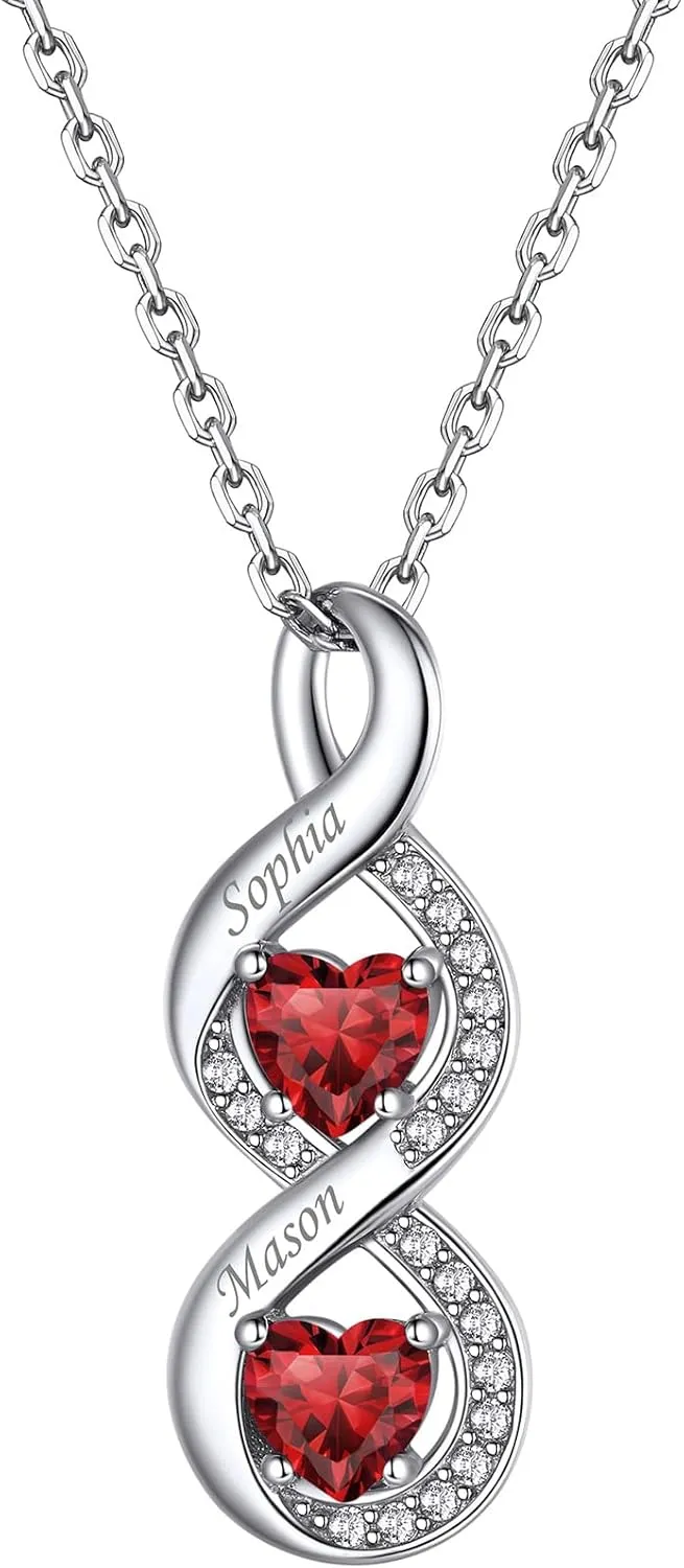 Bestyle Custom Birthstone Necklace Gifts for Wife Mom - S925 Sterlling Silver Infinity Necklace, Personalized1/2/3/4 Birthstone Name Necklace, Anniversary Birthday Family Jewelry Gifts for Women