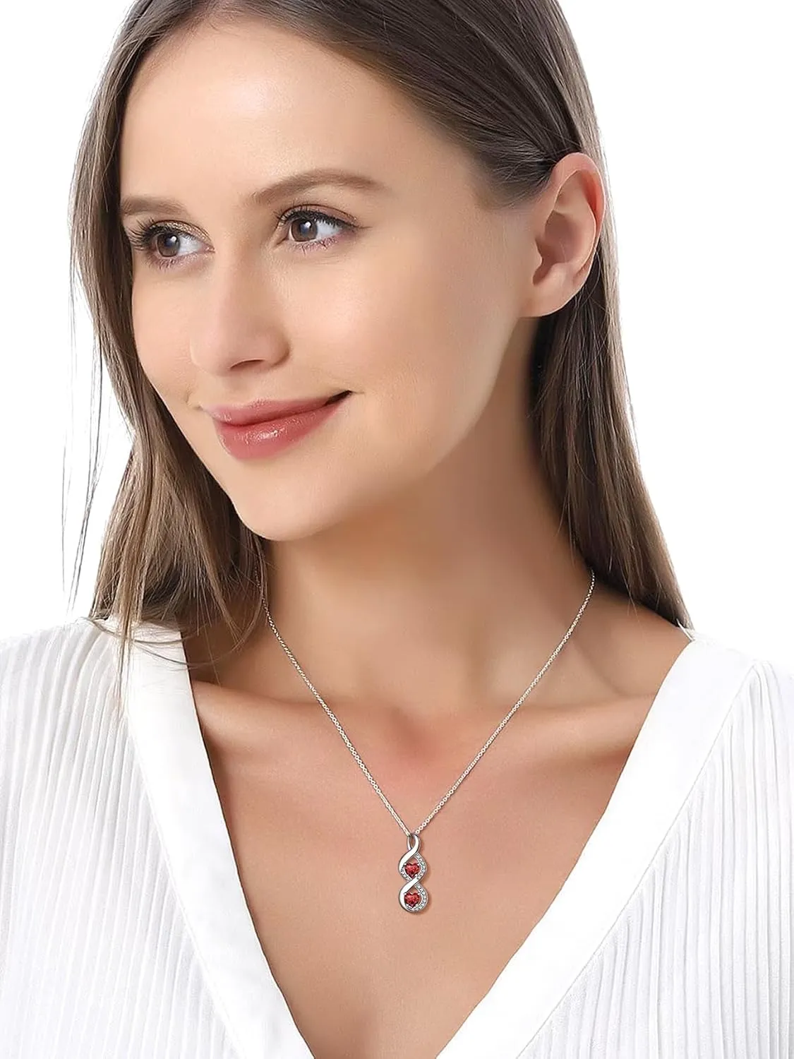 Bestyle Custom Birthstone Necklace Gifts for Wife Mom - S925 Sterlling Silver Infinity Necklace, Personalized1/2/3/4 Birthstone Name Necklace, Anniversary Birthday Family Jewelry Gifts for Women