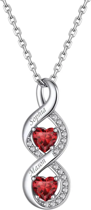 Bestyle Custom Birthstone Necklace Gifts for Wife Mom - S925 Sterlling Silver Infinity Necklace, Personalized1/2/3/4 Birthstone Name Necklace, Anniversary Birthday Family Jewelry Gifts for Women