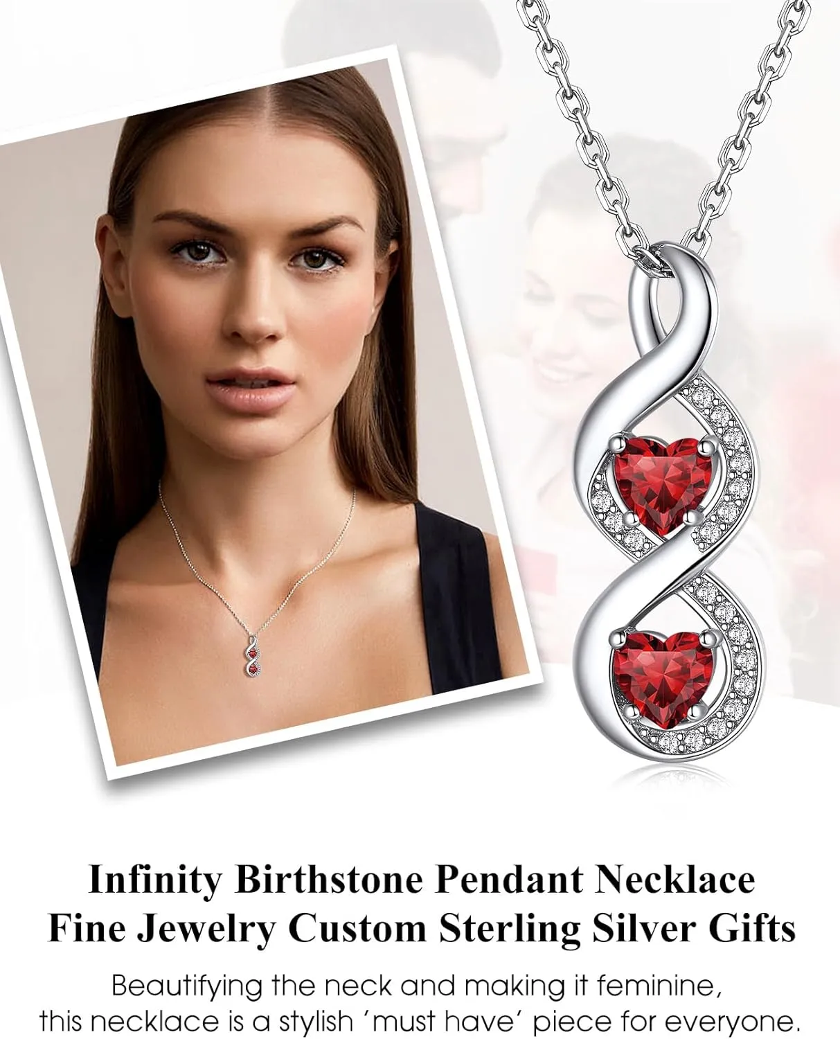 Bestyle Custom Birthstone Necklace Gifts for Wife Mom - S925 Sterlling Silver Infinity Necklace, Personalized1/2/3/4 Birthstone Name Necklace, Anniversary Birthday Family Jewelry Gifts for Women