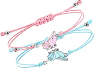 BFF Friendship Bracelets for 2, BFF Bracelet Adjustable Butterfly Matching Handmade Best Friend Bracelets
