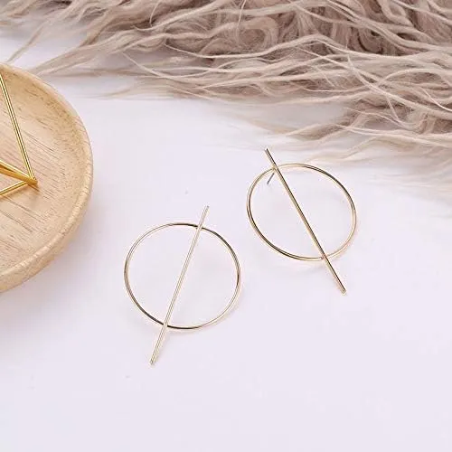 Big Round Hoop Earrings Minimalist Lightweight Statement Twist Cartilage Piercing Earrings Geometric Circle Stick Earrings Gold Fashion Anniversary Birthday Jewelry for Women