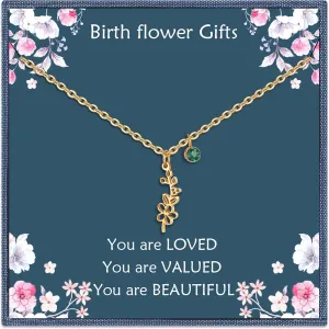 Birth Flower Necklaces Birthday Gifts for Women | 14K Gold Plated Birth Month Floral Birthstone Pendant Necklaces Wildflower Flowered Jewelry Gifts for Mom Friends