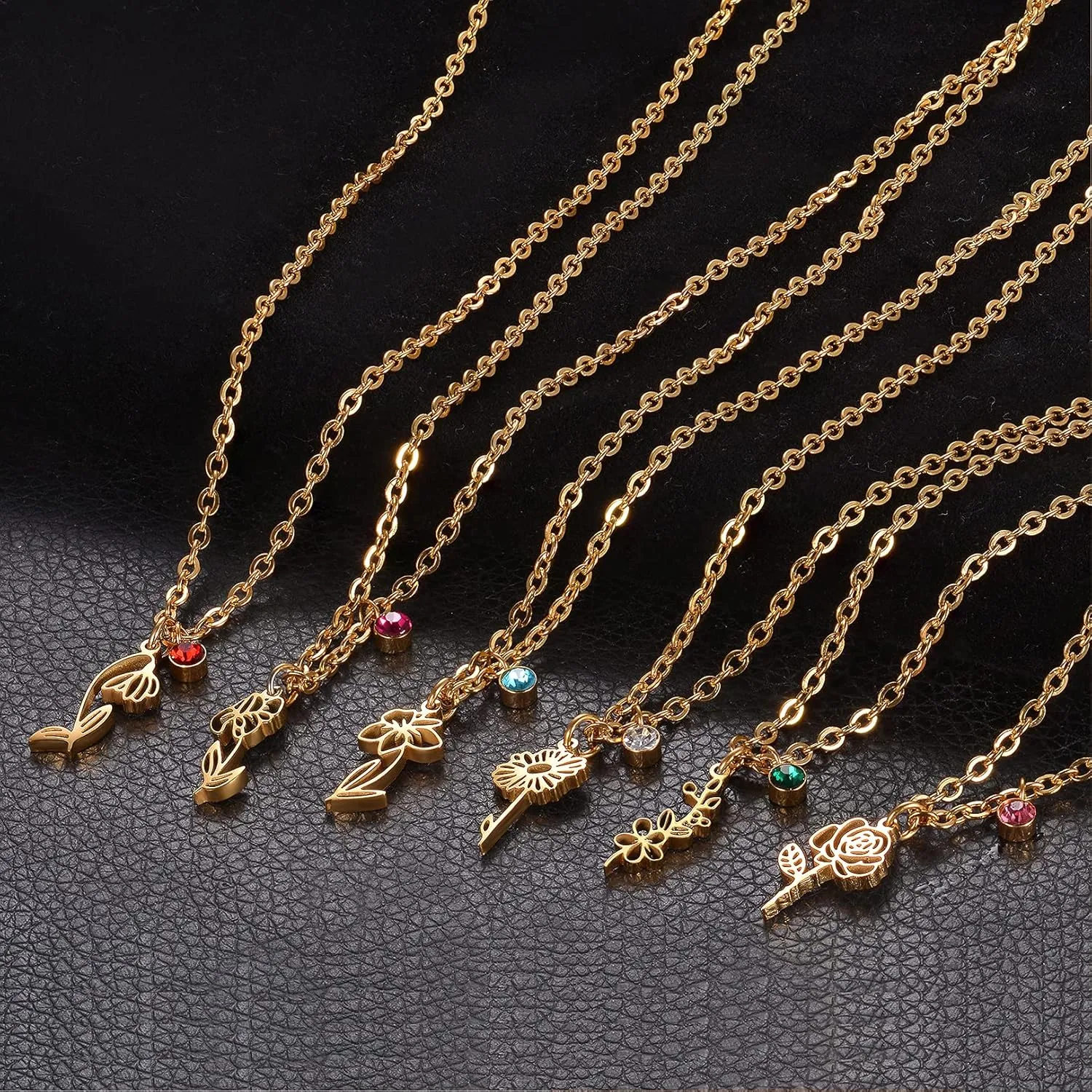 Birth Flower Necklaces Birthday Gifts for Women | 14K Gold Plated Birth Month Floral Birthstone Pendant Necklaces Wildflower Flowered Jewelry Gifts for Mom Friends
