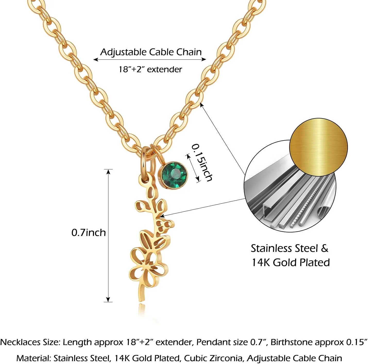 Birth Flower Necklaces Birthday Gifts for Women | 14K Gold Plated Birth Month Floral Birthstone Pendant Necklaces Wildflower Flowered Jewelry Gifts for Mom Friends