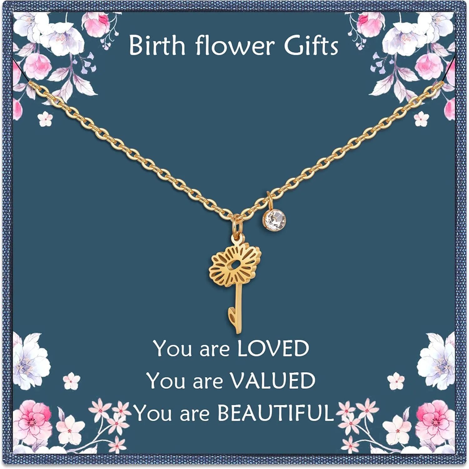 Birth Flower Necklaces Birthday Gifts for Women | 14K Gold Plated Birth Month Floral Birthstone Pendant Necklaces Wildflower Flowered Jewelry Gifts for Mom Friends