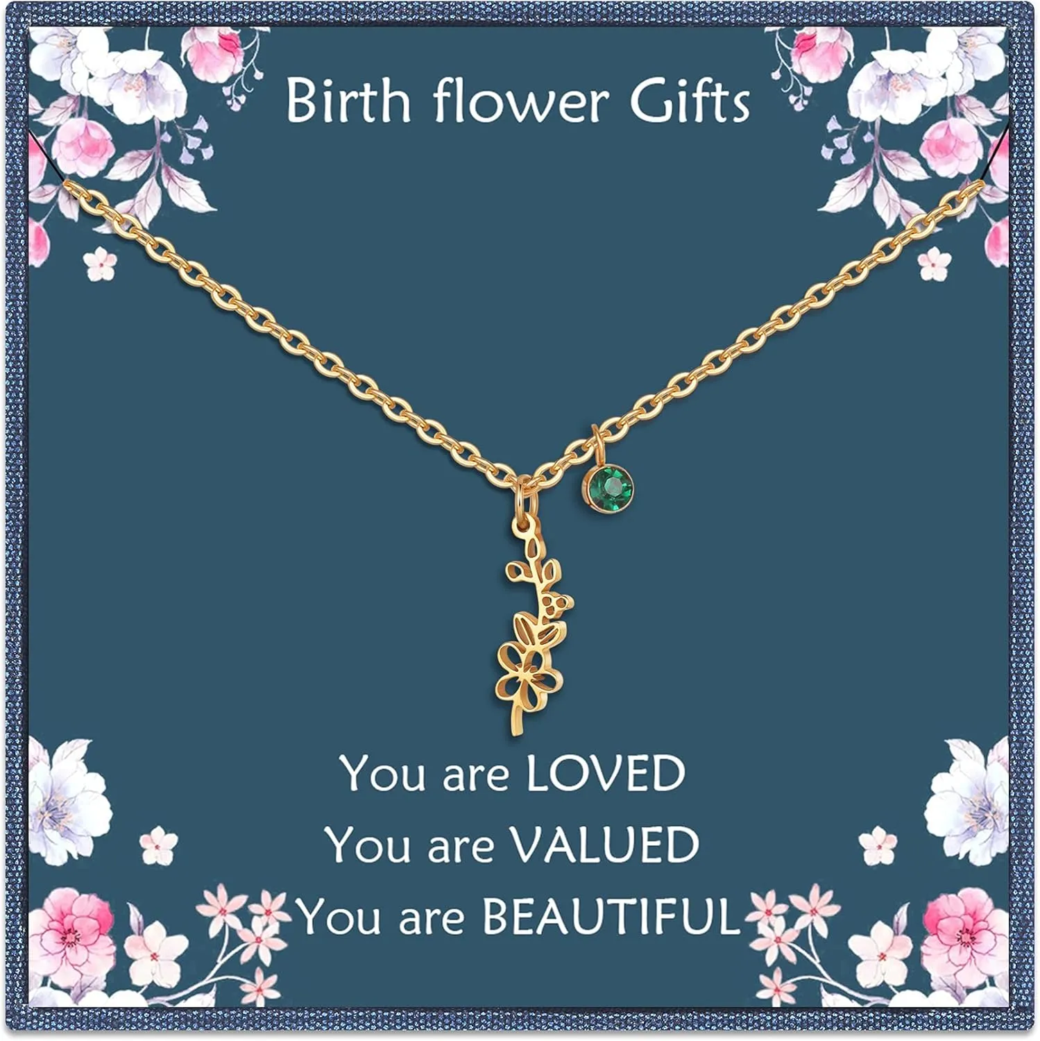 Birth Flower Necklaces Birthday Gifts for Women | 14K Gold Plated Birth Month Floral Birthstone Pendant Necklaces Wildflower Flowered Jewelry Gifts for Mom Friends
