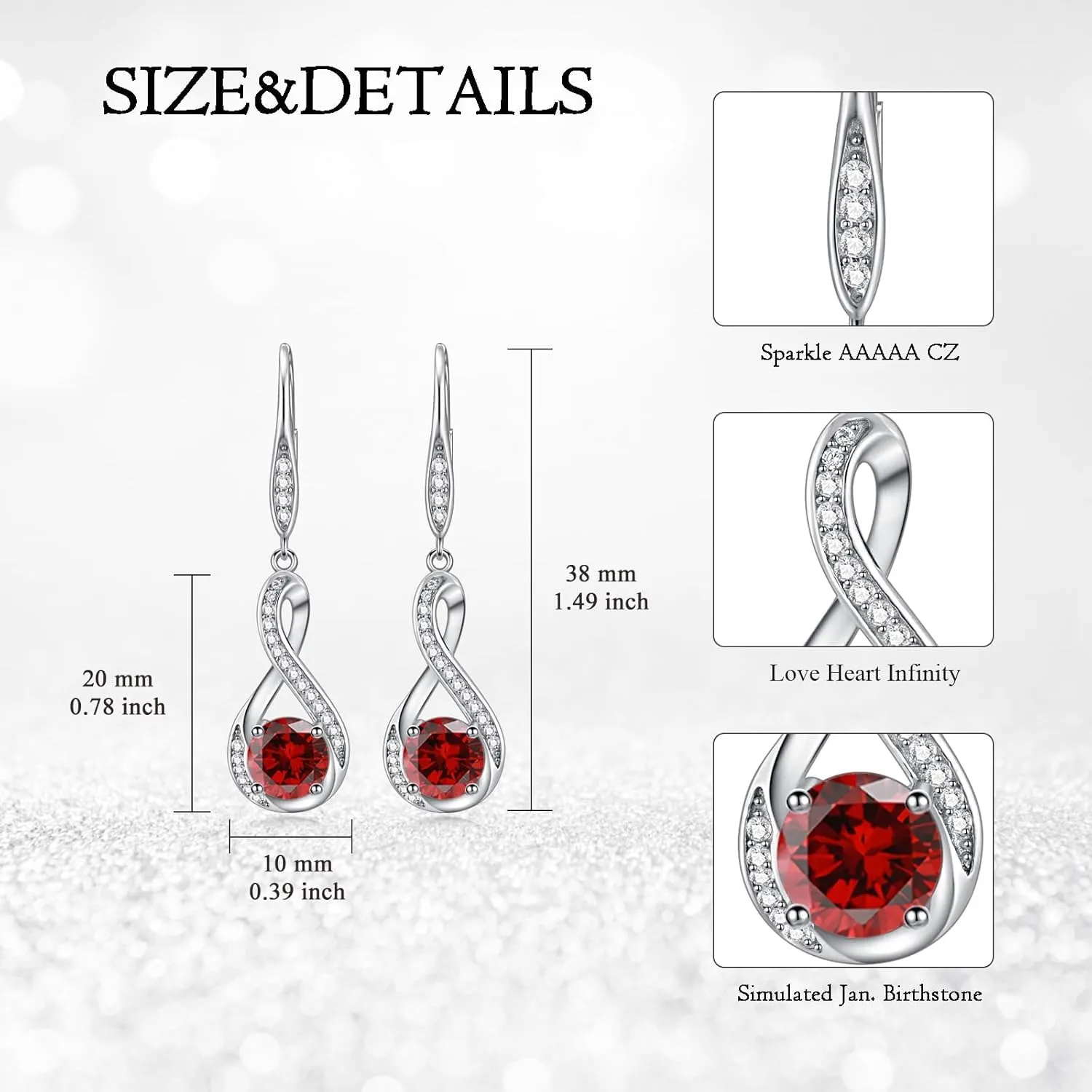 Birthstone Infinity Dangle Earrings for Women 925 Sterling Silver Infinity Leverback Earrings with Birthstone Jewelry Gifts Luxury Packaged