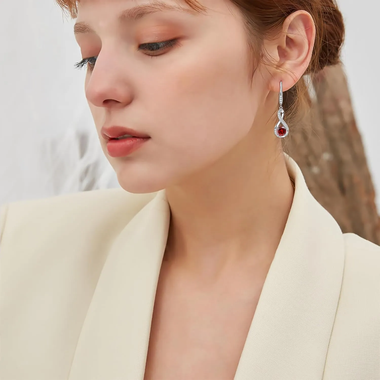 Birthstone Infinity Dangle Earrings for Women 925 Sterling Silver Infinity Leverback Earrings with Birthstone Jewelry Gifts Luxury Packaged