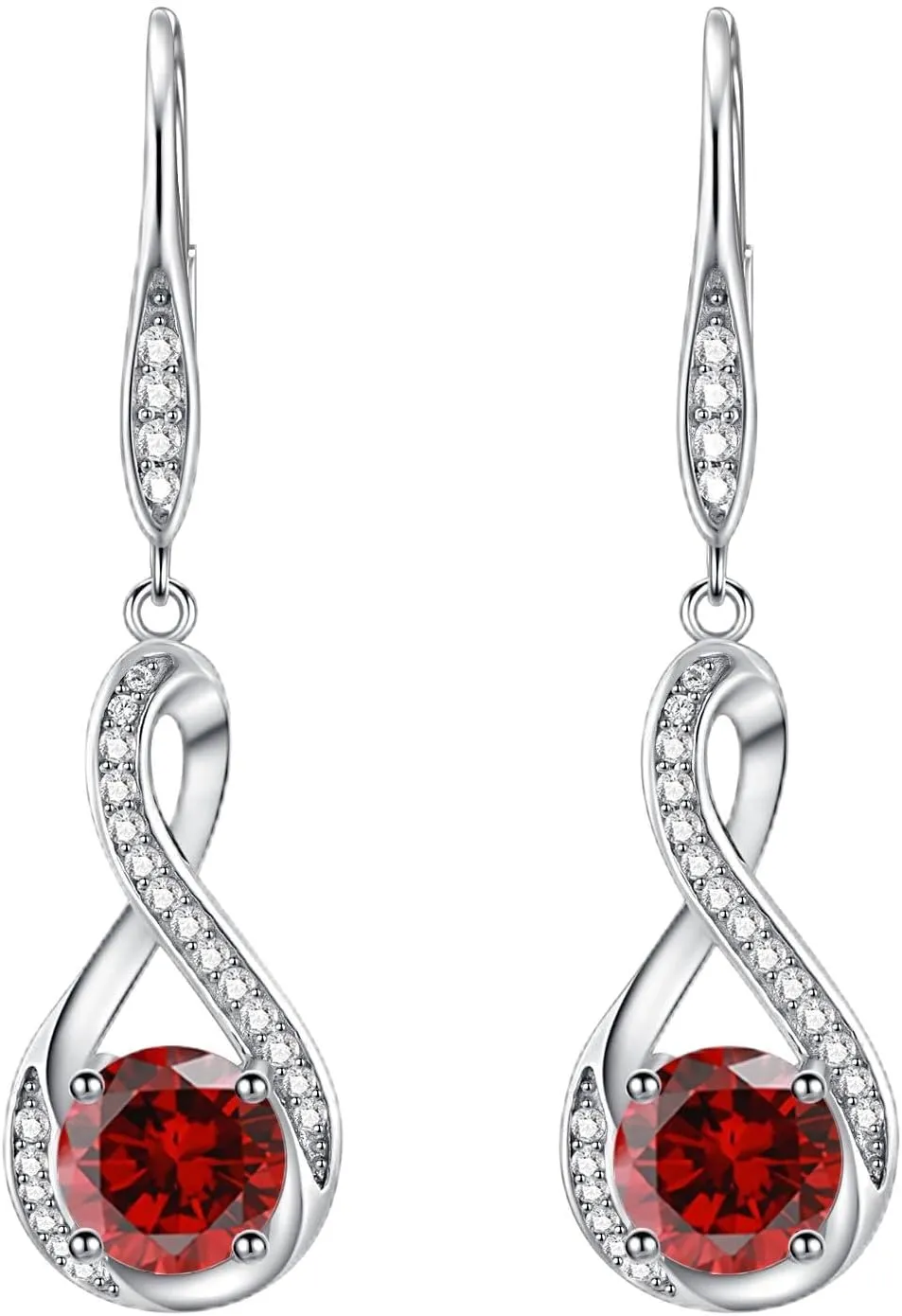 Birthstone Infinity Dangle Earrings for Women 925 Sterling Silver Infinity Leverback Earrings with Birthstone Jewelry Gifts Luxury Packaged
