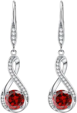 Birthstone Infinity Dangle Earrings for Women 925 Sterling Silver Infinity Leverback Earrings with Birthstone Jewelry Gifts Luxury Packaged