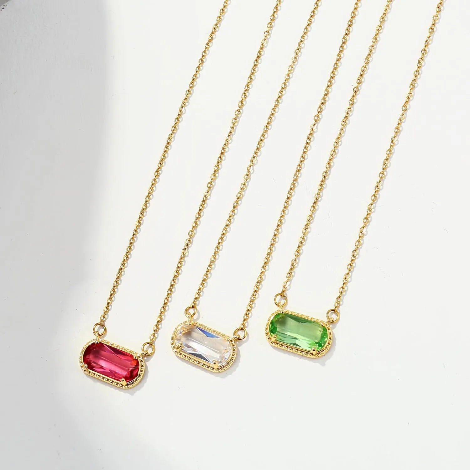 Birthstone Necklace for Women 14k Gold Plated Preppy Oval Stone Necklaces Trendy Zircon Pendant Necklaces Birthday Gifts for Women Mom Wife Friends