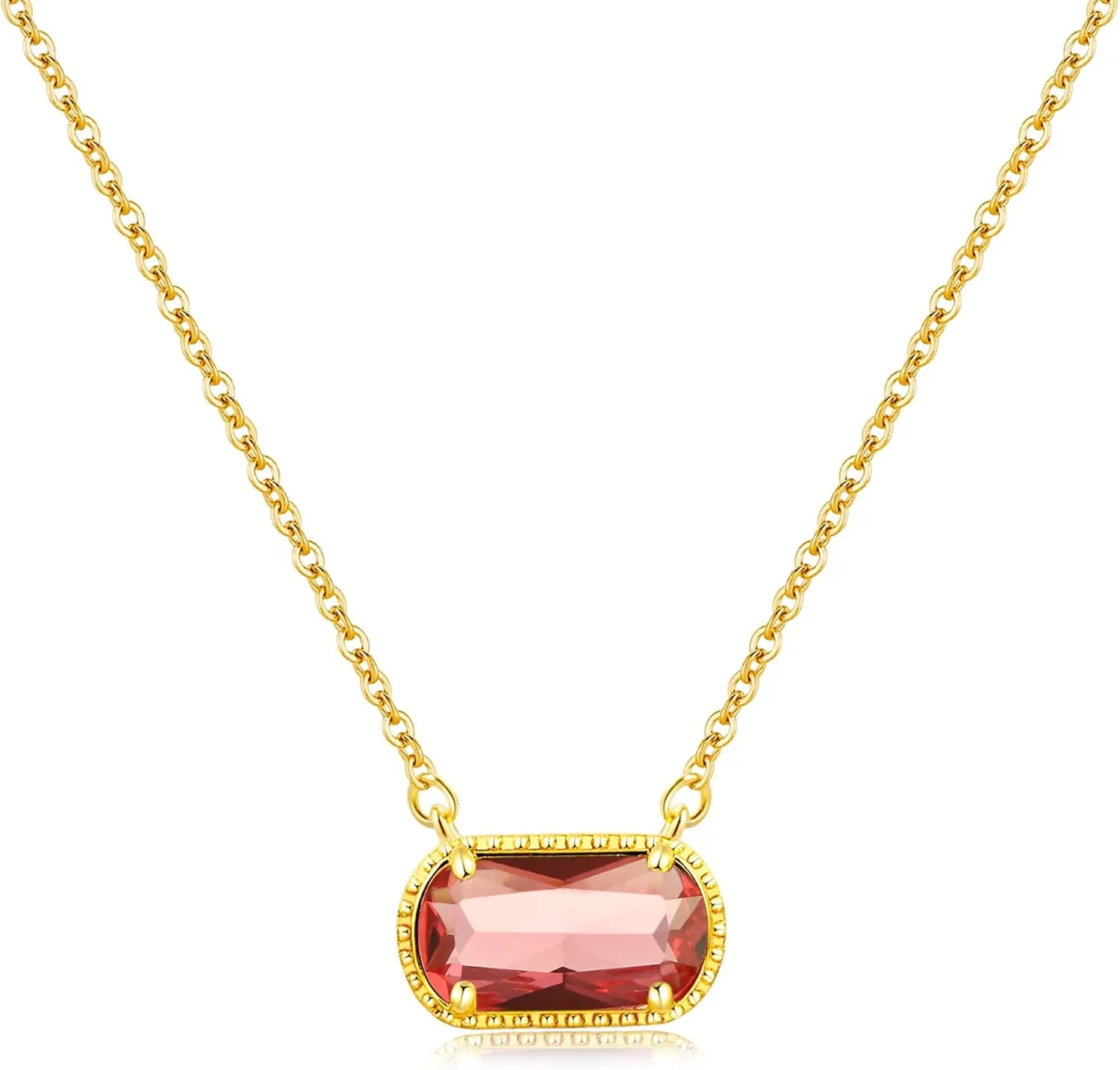 Birthstone Necklace for Women 14k Gold Plated Preppy Oval Stone Necklaces Trendy Zircon Pendant Necklaces Birthday Gifts for Women Mom Wife Friends