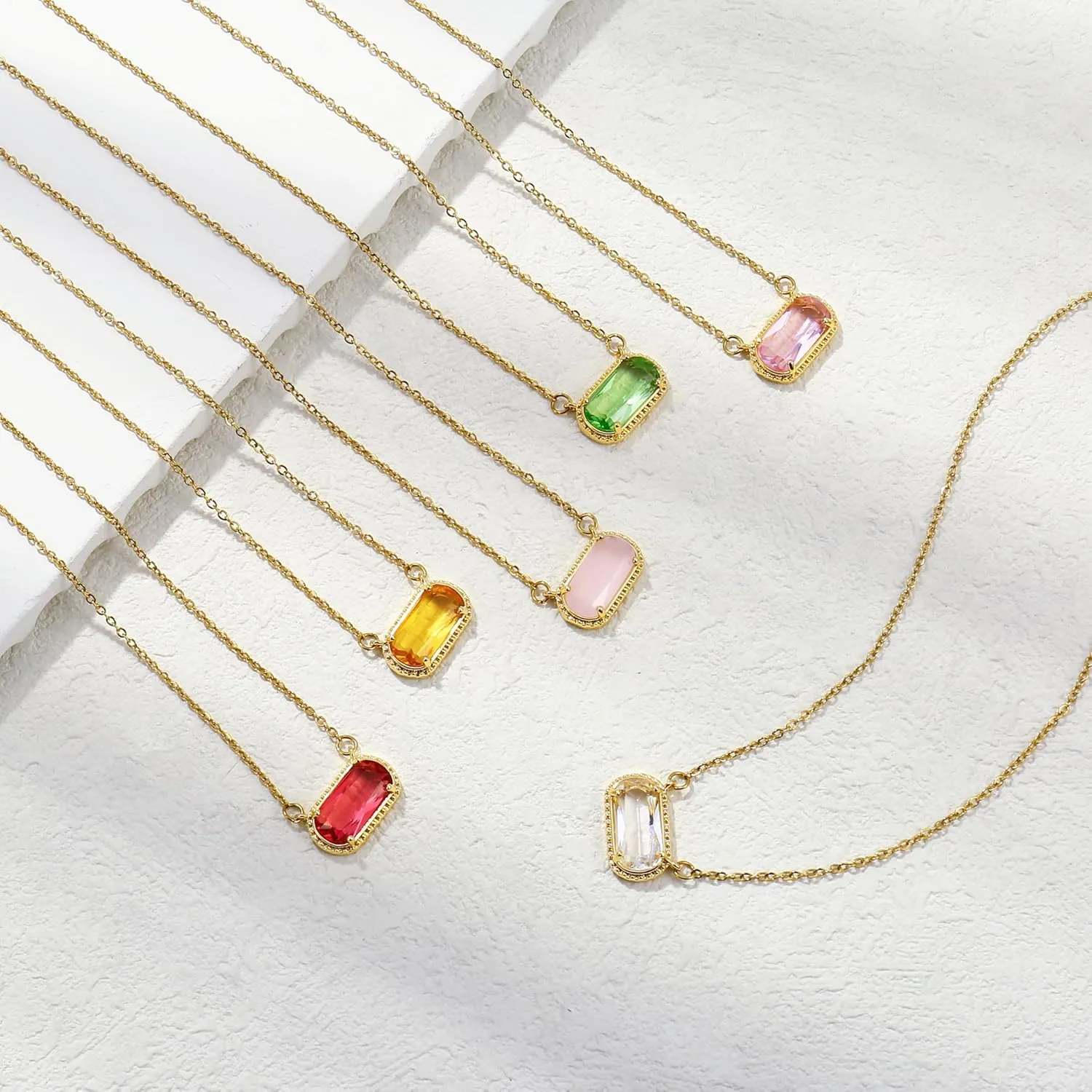 Birthstone Necklace for Women 14k Gold Plated Preppy Oval Stone Necklaces Trendy Zircon Pendant Necklaces Birthday Gifts for Women Mom Wife Friends