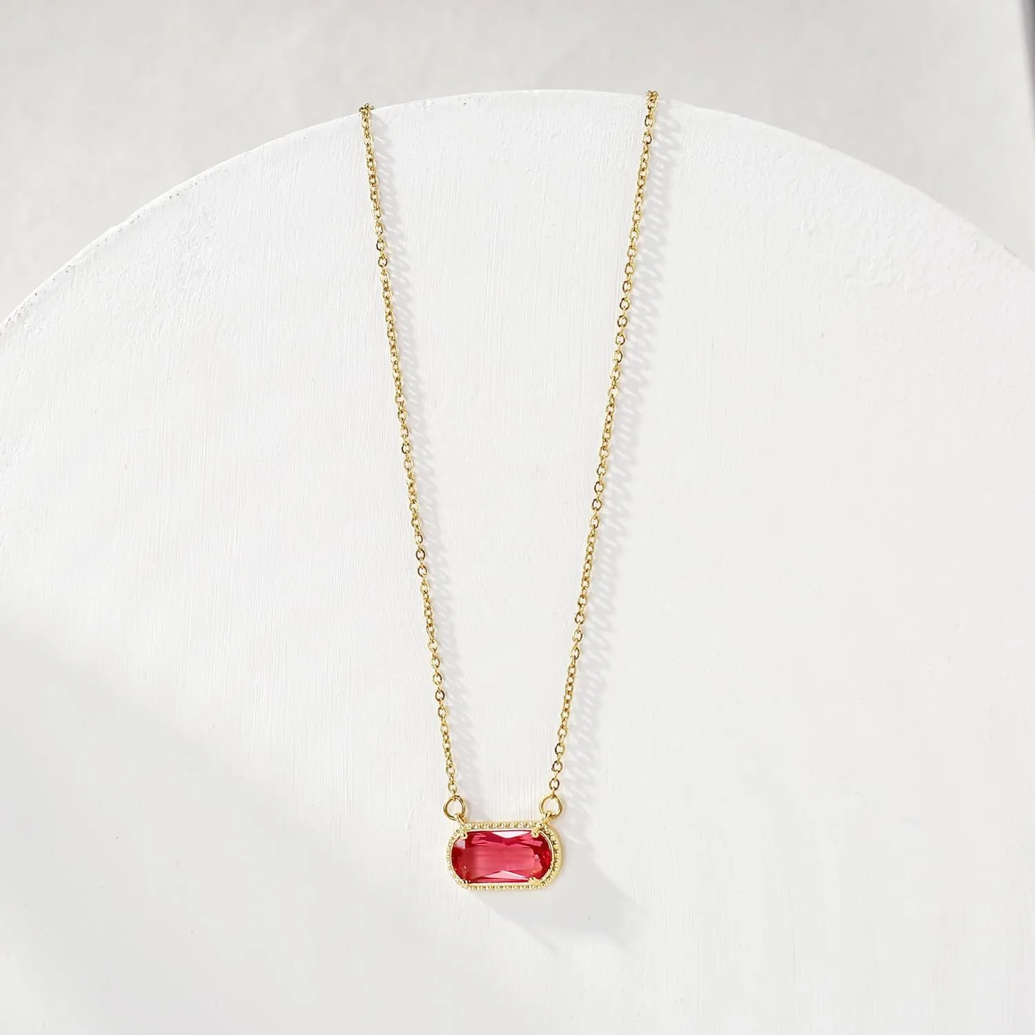 Birthstone Necklace for Women 14k Gold Plated Preppy Oval Stone Necklaces Trendy Zircon Pendant Necklaces Birthday Gifts for Women Mom Wife Friends