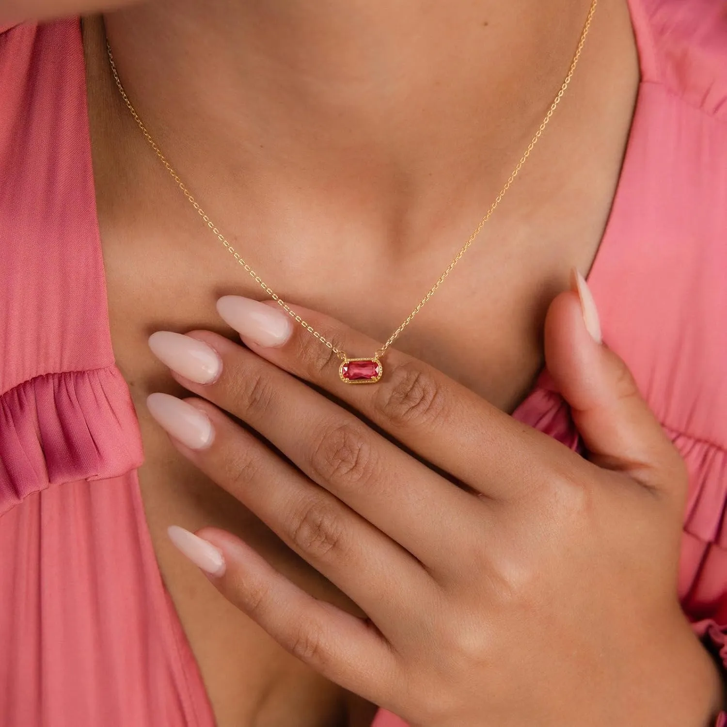 Birthstone Necklace for Women 14k Gold Plated Preppy Oval Stone Necklaces Trendy Zircon Pendant Necklaces Birthday Gifts for Women Mom Wife Friends