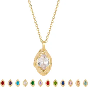 Birthstone Necklace for Women, Dainty 14K Gold Plated Oval Zircon Pendant Necklaces Simple Gold Necklaces for Women Birthday Gifts for Mom Wife