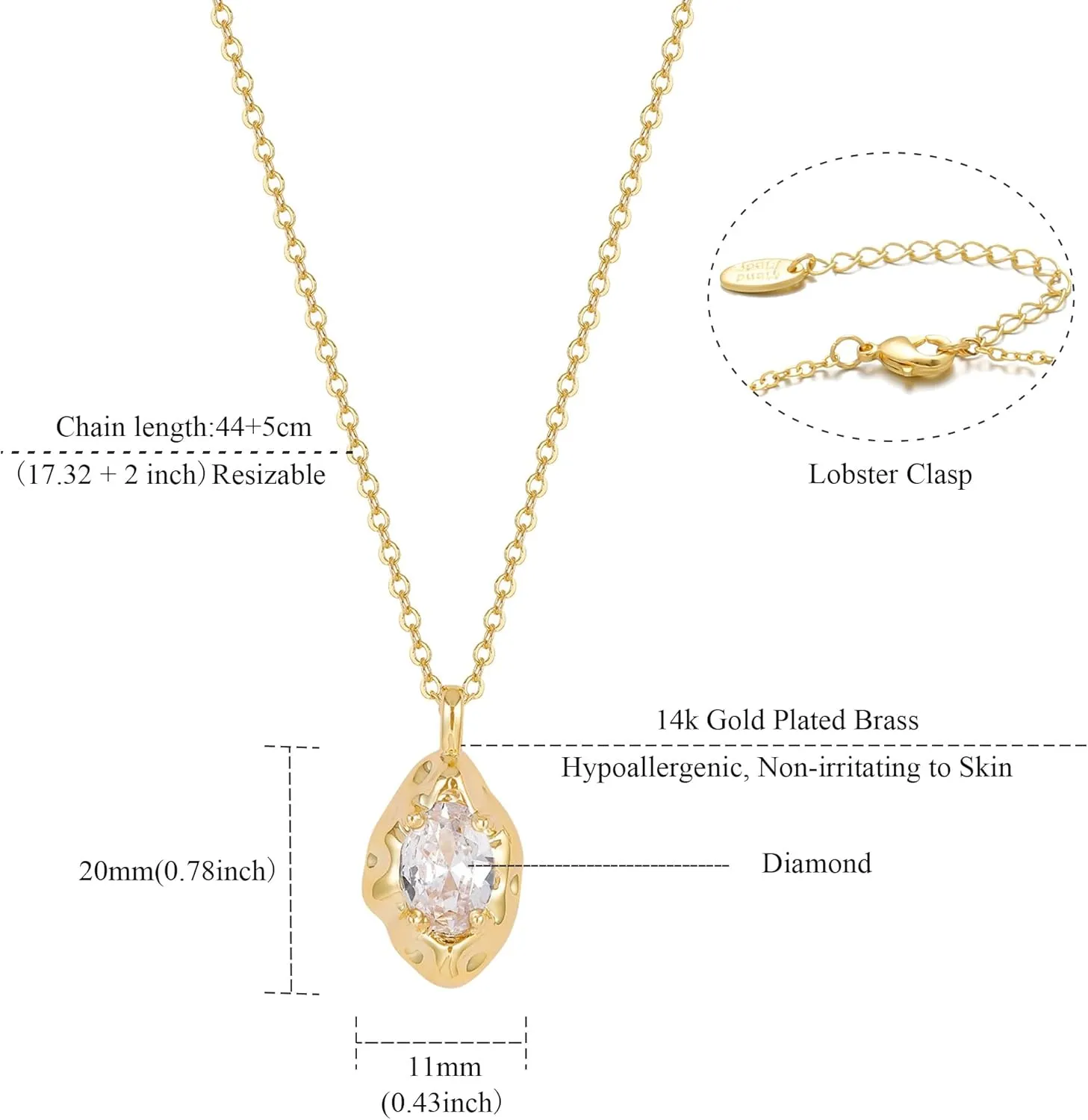 Birthstone Necklace for Women, Dainty 14K Gold Plated Oval Zircon Pendant Necklaces Simple Gold Necklaces for Women Birthday Gifts for Mom Wife