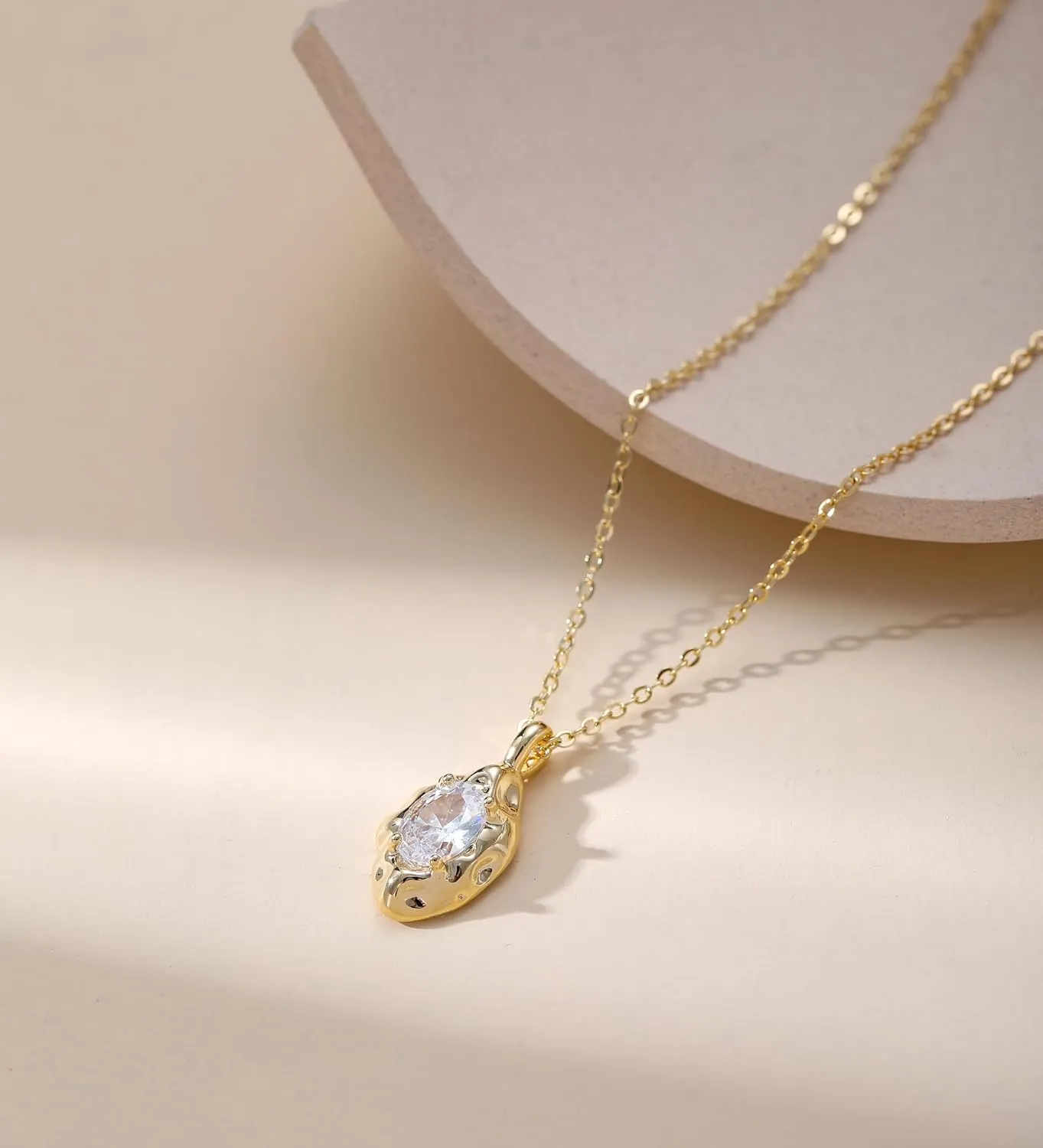 Birthstone Necklace for Women, Dainty 14K Gold Plated Oval Zircon Pendant Necklaces Simple Gold Necklaces for Women Birthday Gifts for Mom Wife