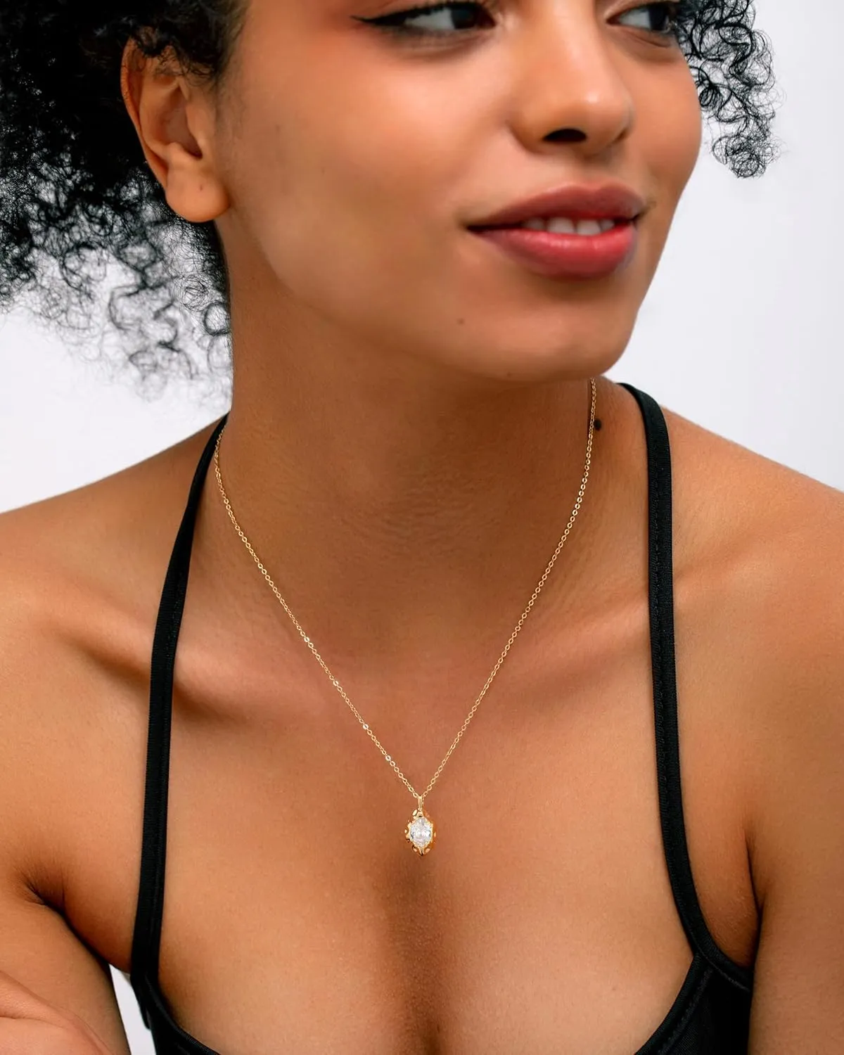 Birthstone Necklace for Women, Dainty 14K Gold Plated Oval Zircon Pendant Necklaces Simple Gold Necklaces for Women Birthday Gifts for Mom Wife