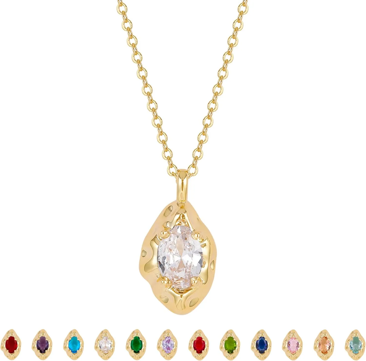 Birthstone Necklace for Women, Dainty 14K Gold Plated Oval Zircon Pendant Necklaces Simple Gold Necklaces for Women Birthday Gifts for Mom Wife