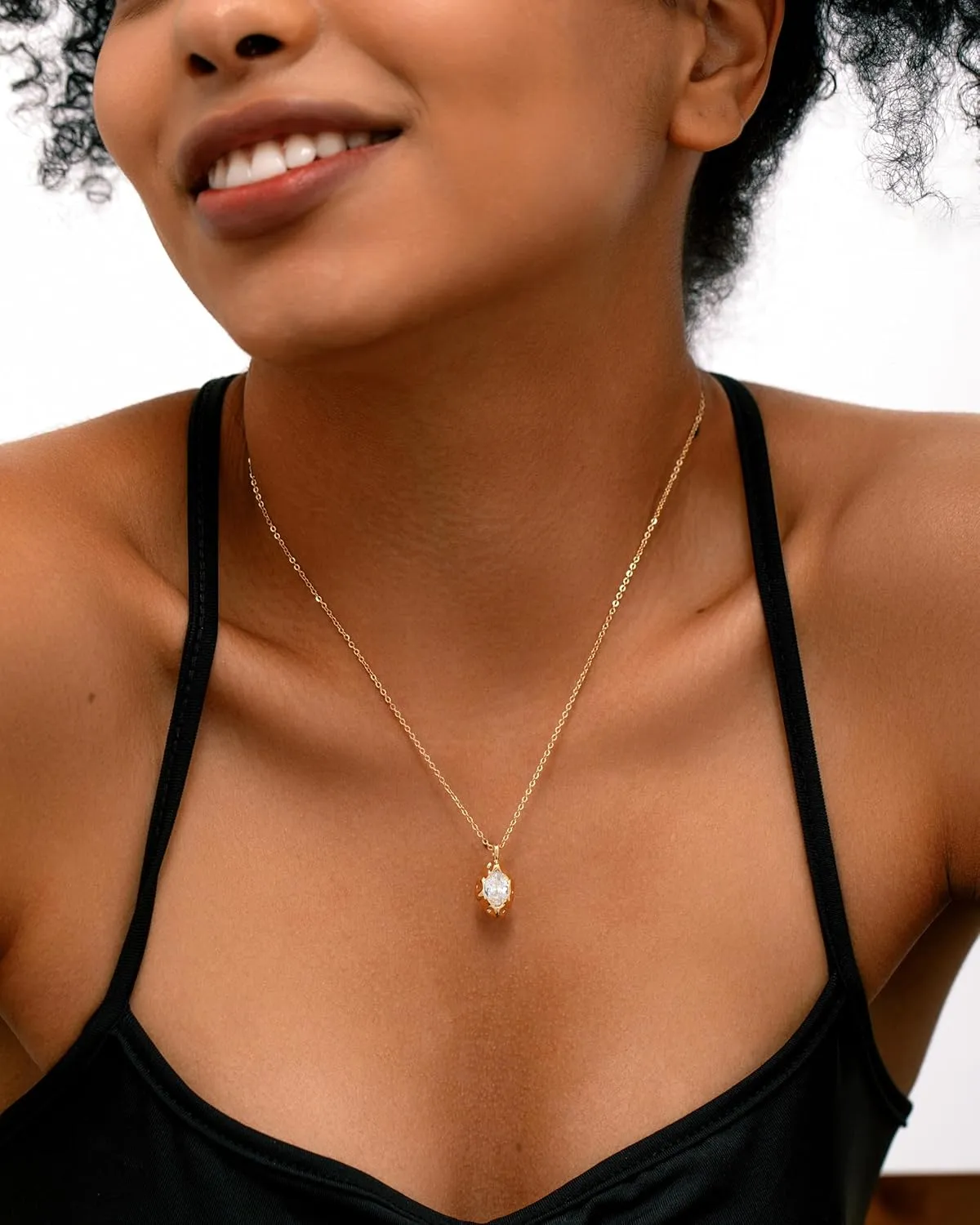 Birthstone Necklace for Women, Dainty 14K Gold Plated Oval Zircon Pendant Necklaces Simple Gold Necklaces for Women Birthday Gifts for Mom Wife