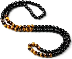 Black Onyx Men's Tiger Eye Stone Bead Sweater Necklace Fashion Natural Stone Jewelry Handmade