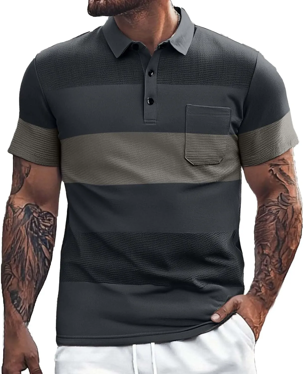 Black Polo Shirts for Men Short Sleeve Moisture Wicking Golf Tee Pullover Summer Loose Fit Tee Tops Mens Summer Clothes