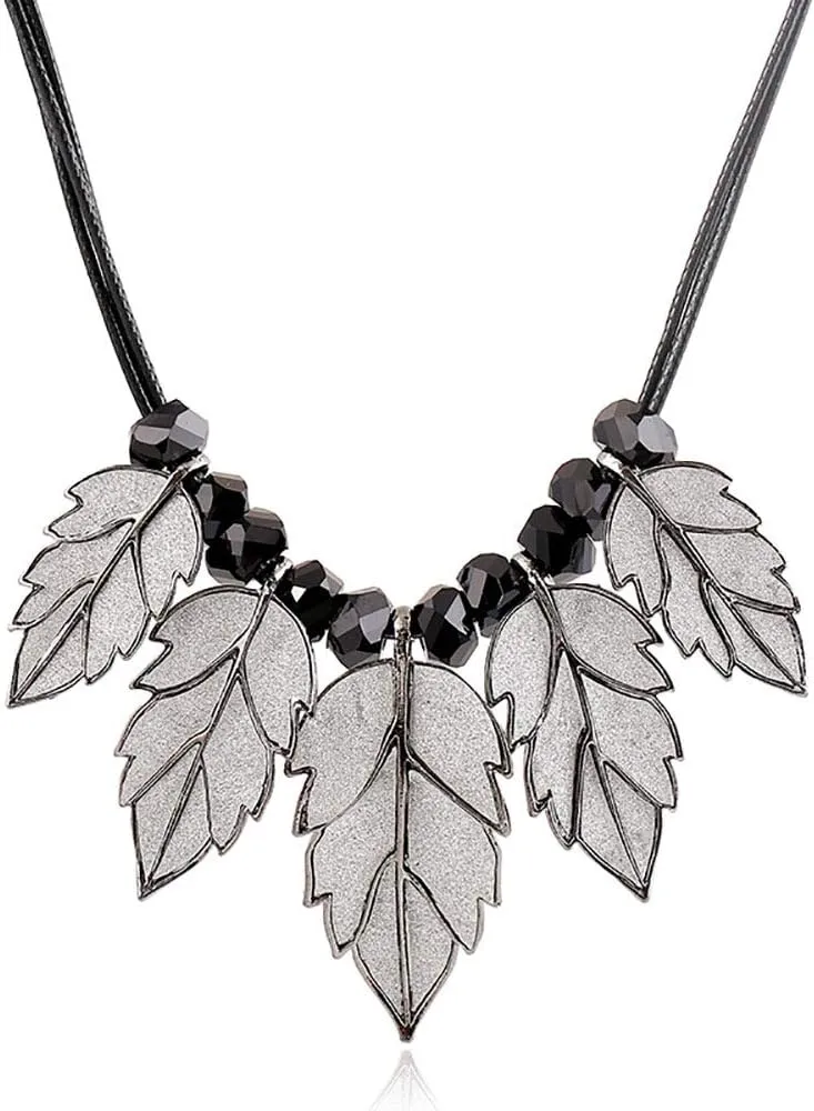 Black Resin Leaves Tassel Collar Choker Necklaces Jewelry Big Leaves Statement Women Necklaces