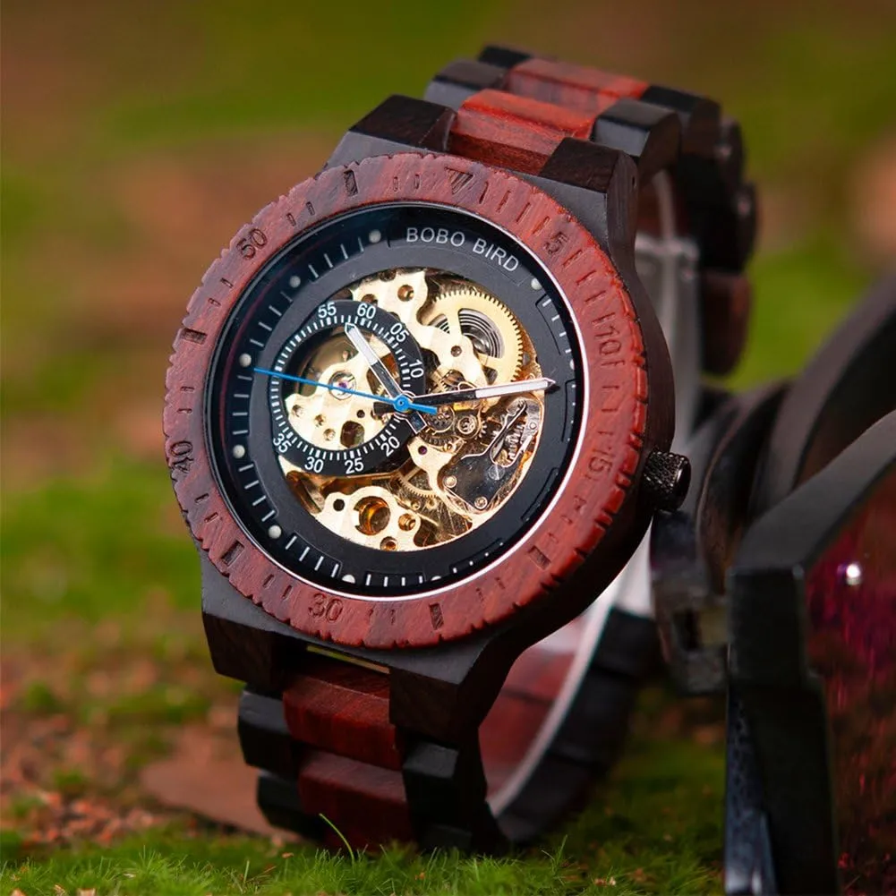 BOBO BIRD Mens Wooden Watches Luxury Mechanical Watch Lightweight Wood Band Timepieces for Men with Gift Box