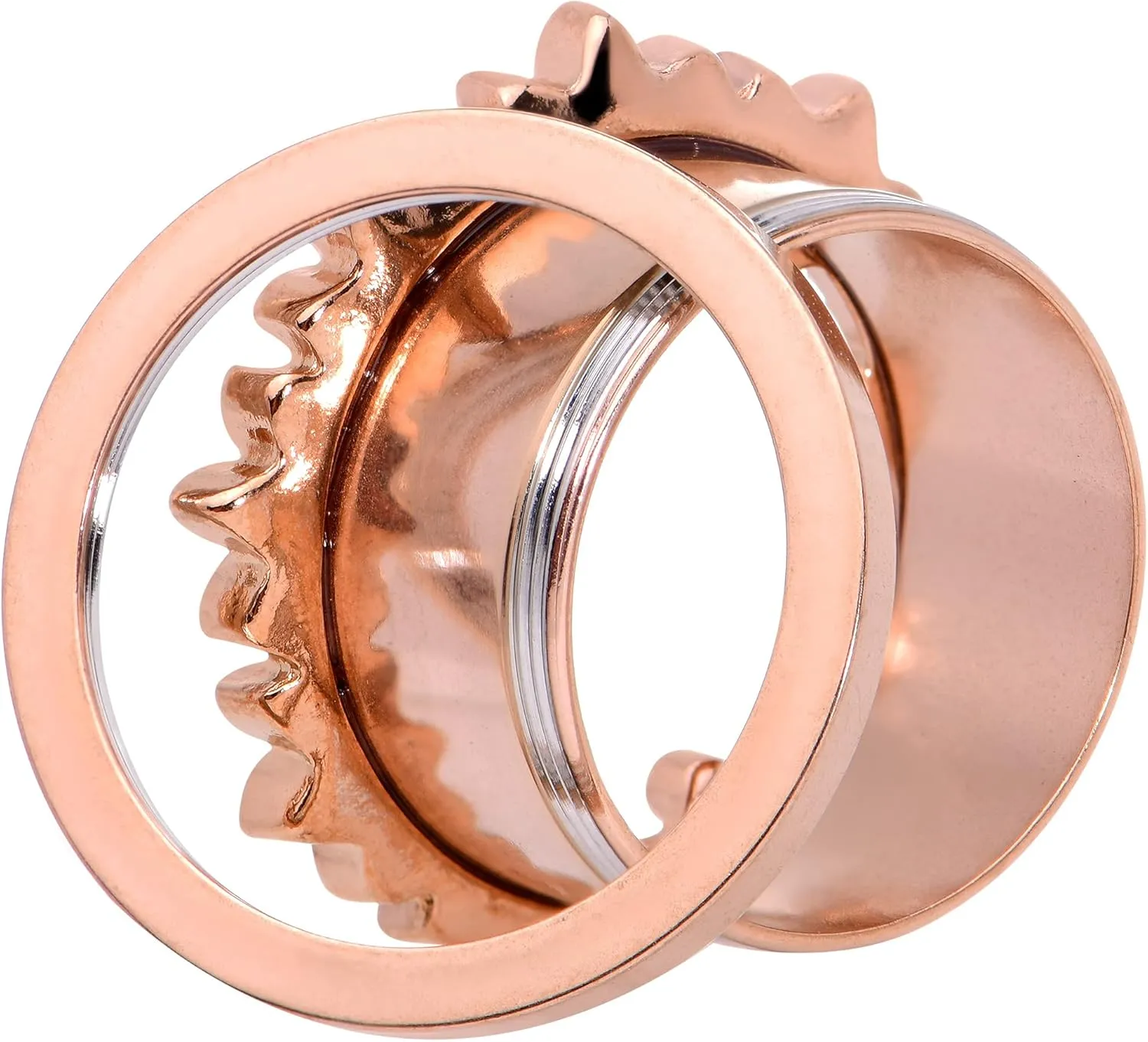 Body Candy 2Pc Plated Steel Rosy White Leaves Double Flare Screw Fit Tunnel Plug Ear Plug Gauges Set