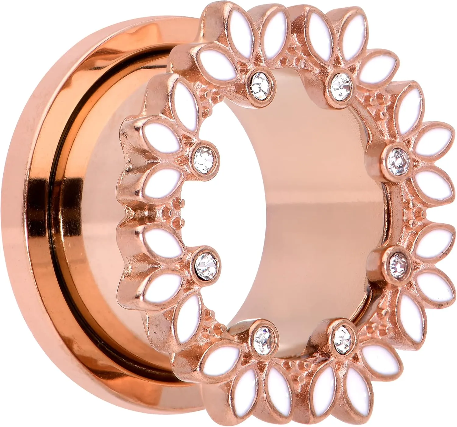 Body Candy 2Pc Plated Steel Rosy White Leaves Double Flare Screw Fit Tunnel Plug Ear Plug Gauges Set