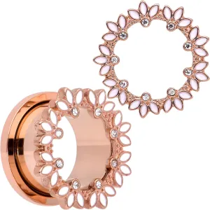 Body Candy 2Pc Plated Steel Rosy White Leaves Double Flare Screw Fit Tunnel Plug Ear Plug Gauges Set