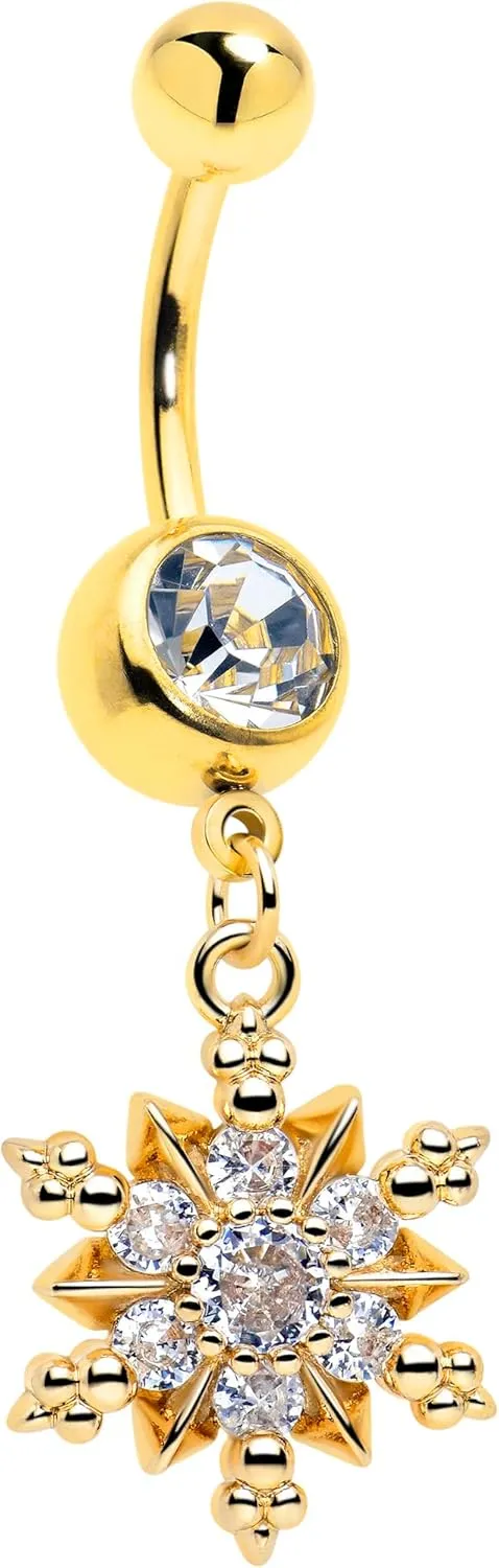 Body Candy Dangle Belly Ring - 316L Stainless Steel Navel Ring Piercing Glam Snowflake Belly Button Ring for Women Men