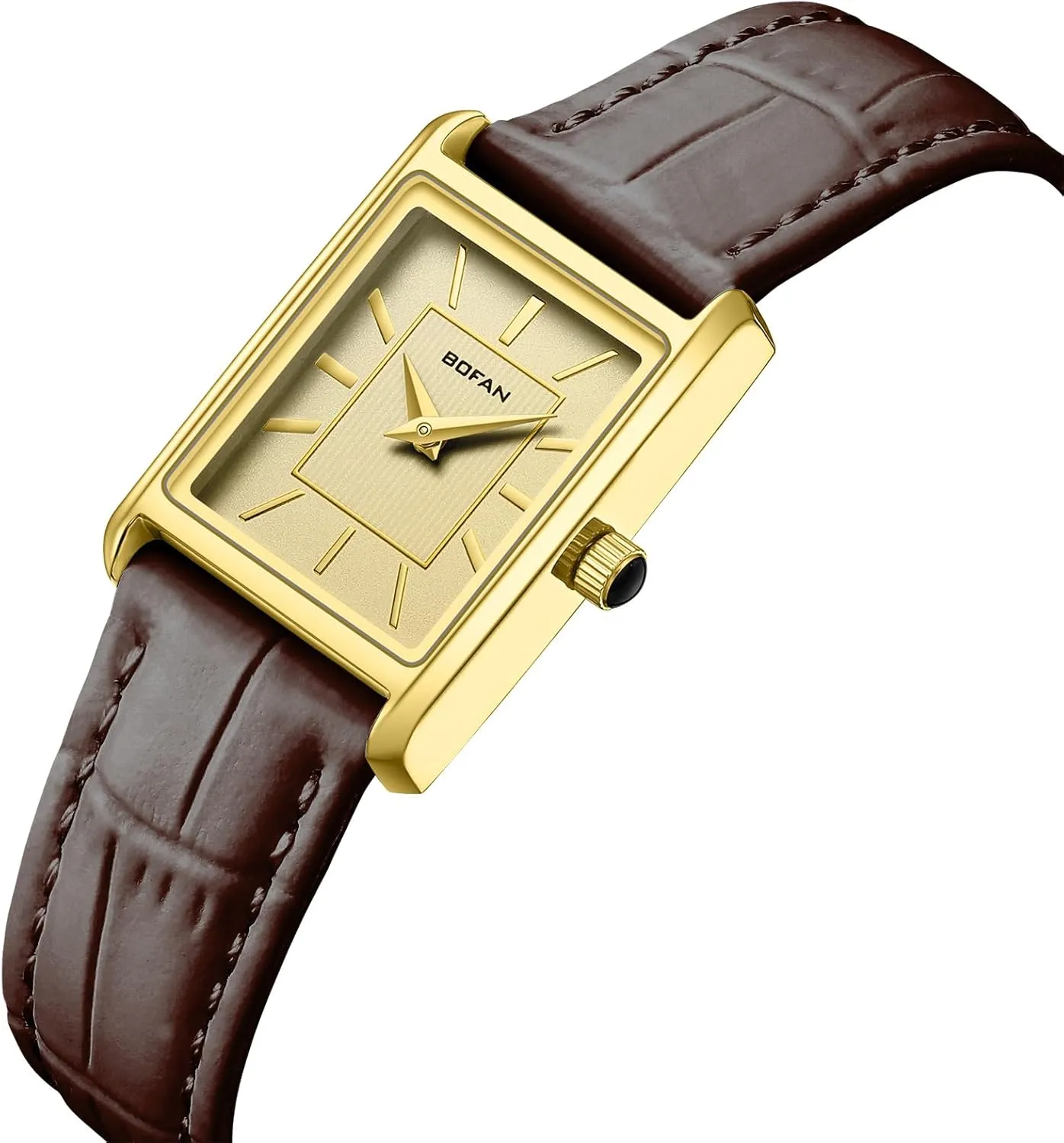 BOFAN Women's Leather Straps Watch Dainty Elegant Gold Watches for Women with Vintage Square Case,Water Resistant