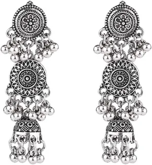 Bohemian Jhumka Jhumki Bollywood Dangle Earrings Boho Layered Beaded Ball Bell Drop Tassel Dangle Vintage Earring Gypsy Ethnic Indian Traditional Wedding Party Jewelry for Women Gift