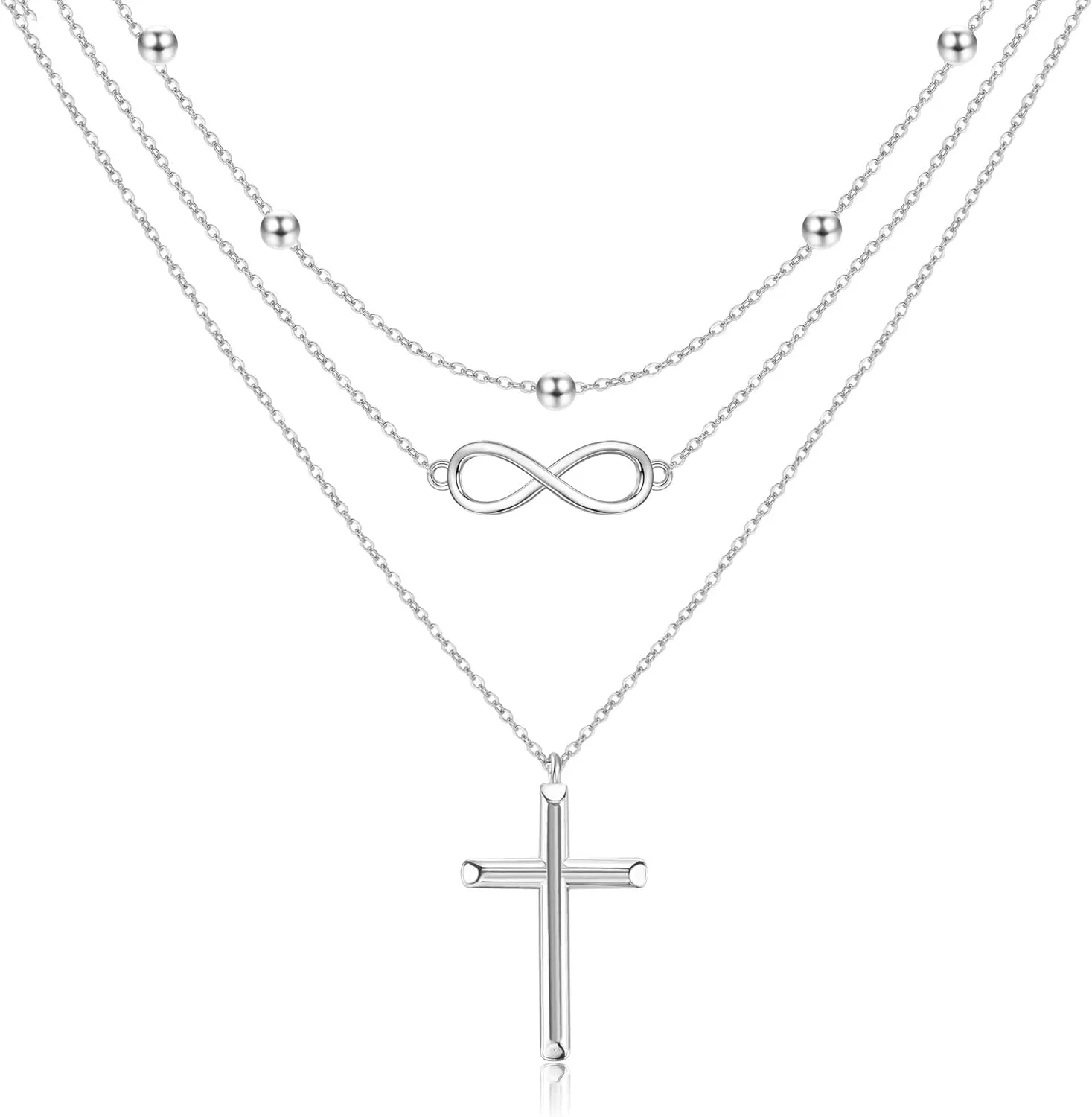 Boho Layered Necklace Sterling Silver Triple 3 Stacked Vertical Bar Triangle Long Layering Necklaces Christmas Jewelry Gifts for Women