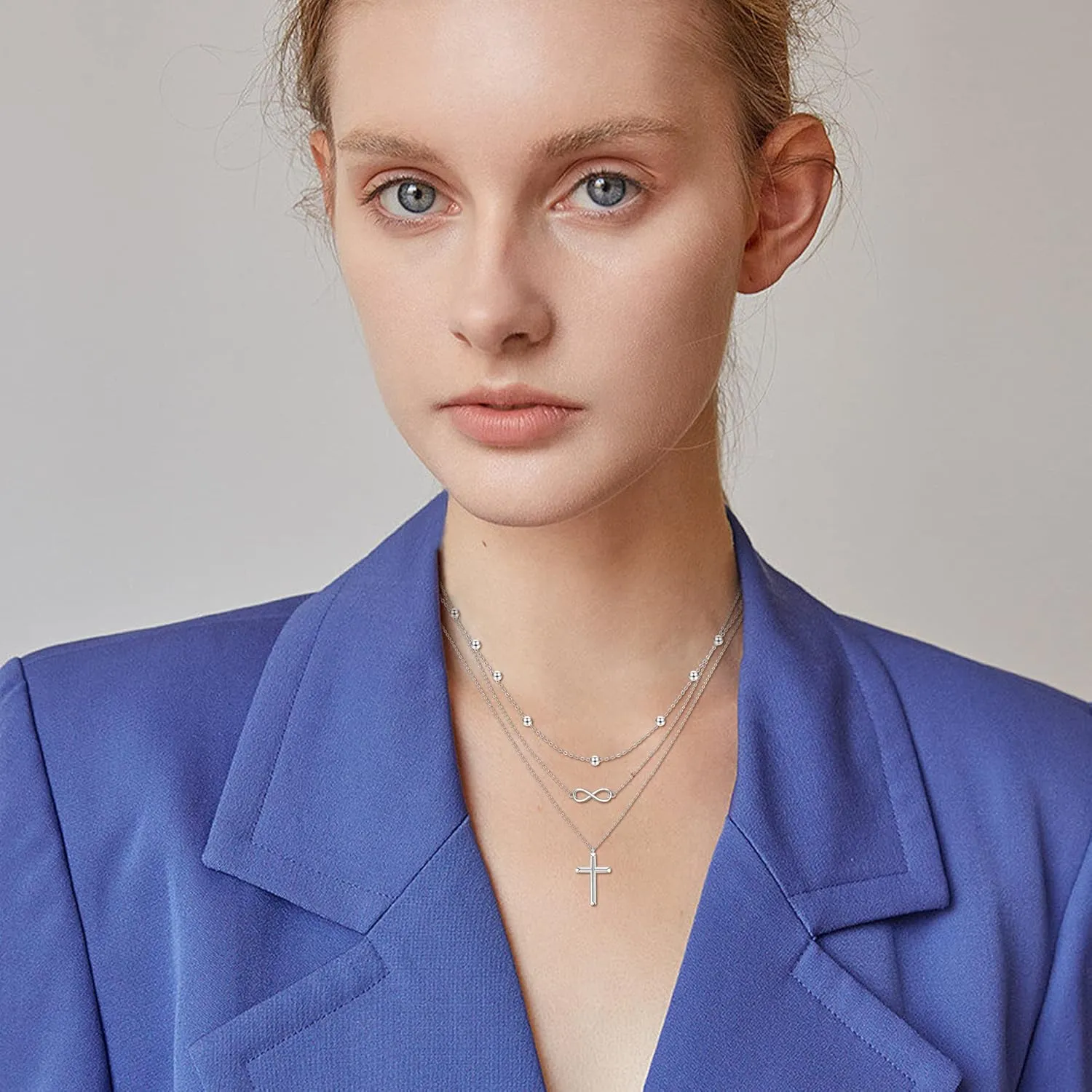 Boho Layered Necklace Sterling Silver Triple 3 Stacked Vertical Bar Triangle Long Layering Necklaces Christmas Jewelry Gifts for Women