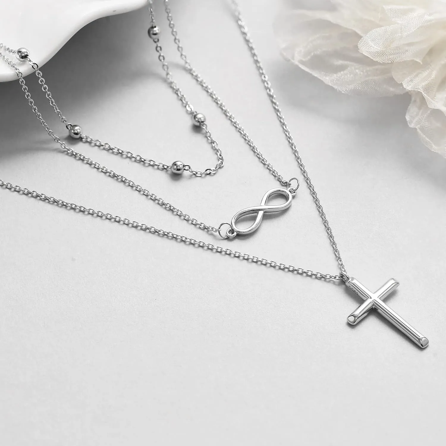 Boho Layered Necklace Sterling Silver Triple 3 Stacked Vertical Bar Triangle Long Layering Necklaces Christmas Jewelry Gifts for Women