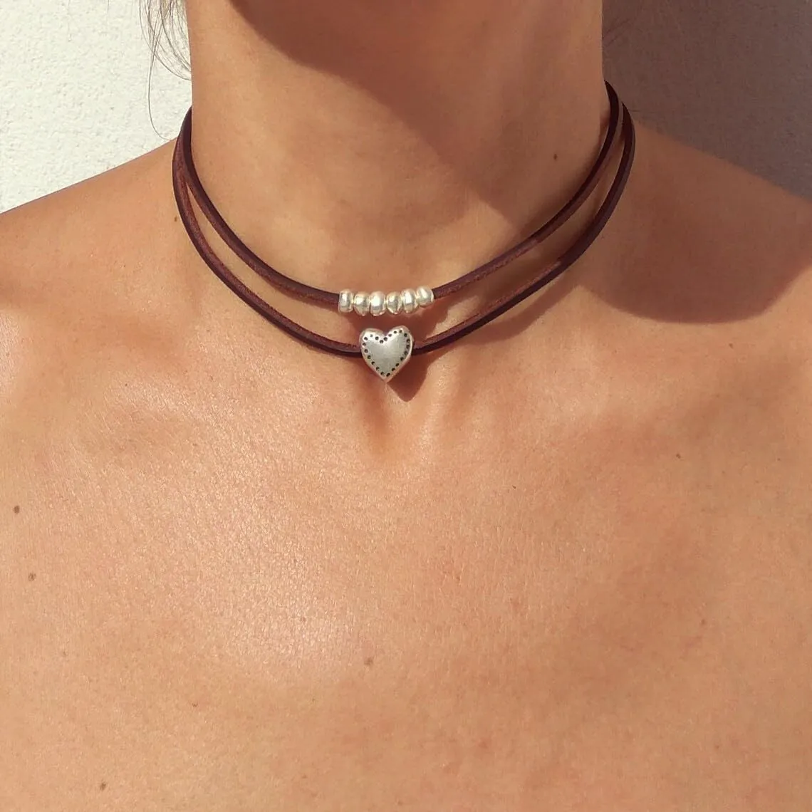 Boho Necklaces for Women Layered Leather Necklaces Suede Choker Necklace Vintage Bohemian Heart Necklace Turquoise Necklace Trendy Western Necklaces Jewelry Present